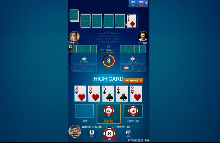 Caribbean Stud Poker Interface